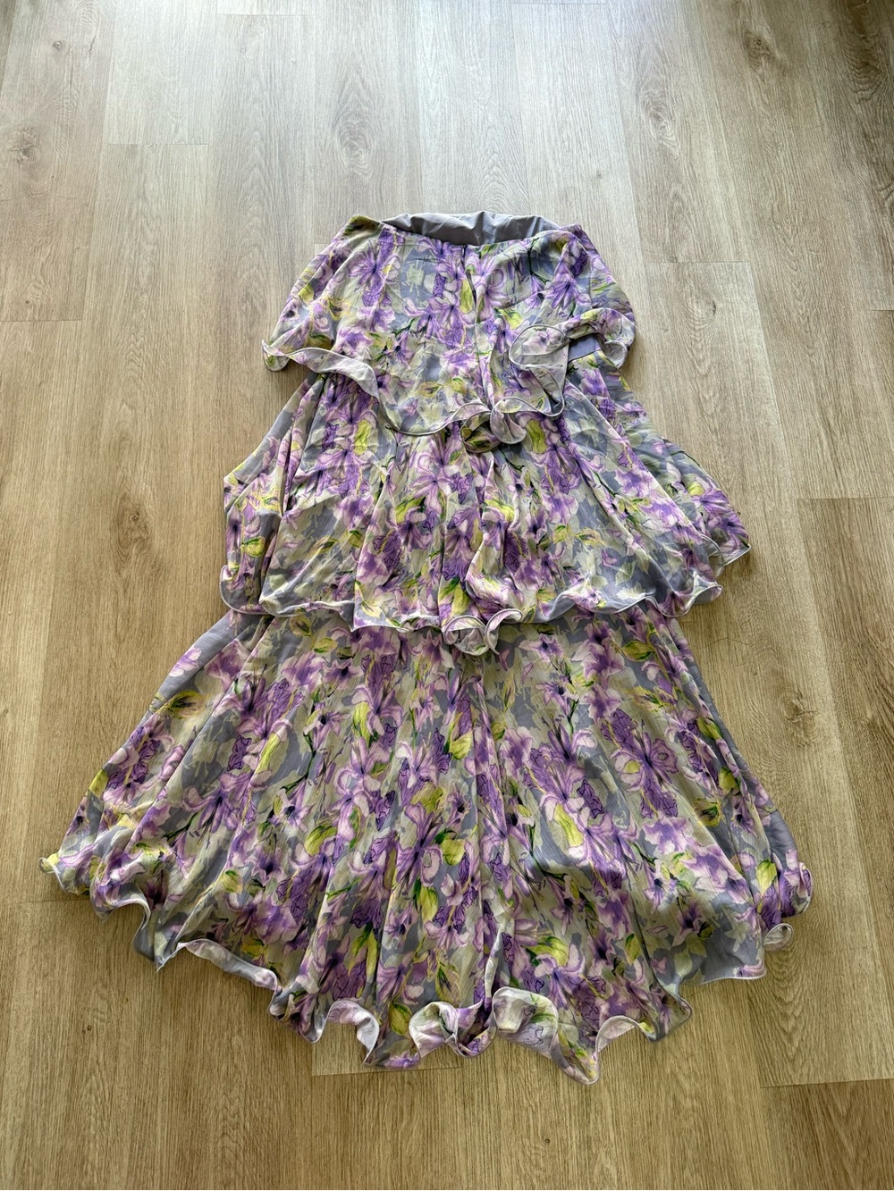 elliatt milena purple floral print tiered strapless maxi dress size small NEW - Picture 9 of 13